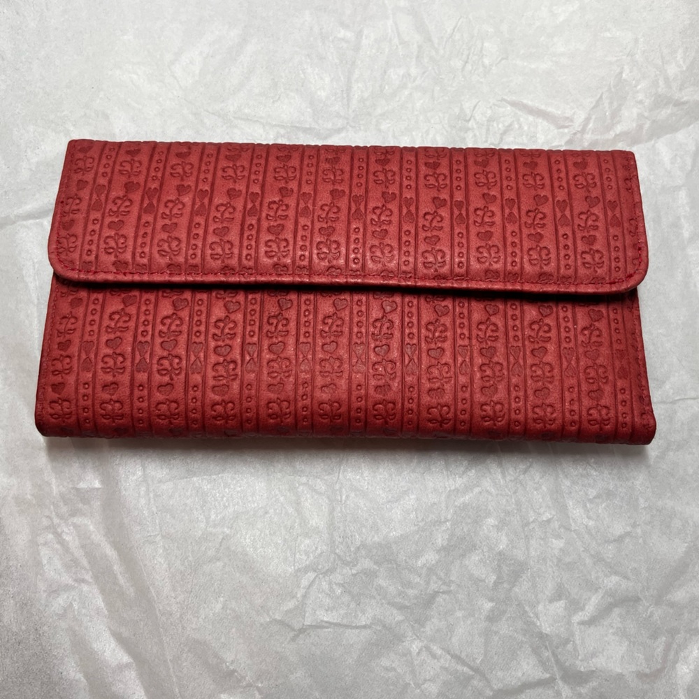 Red Soft Leather Buxton Wallet Heart Pattern